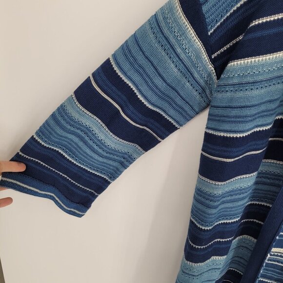 Lauren Ralph Lauren womens Large Blue Stripe knit open front fringe cardigan NWT - Picture 3 of 13